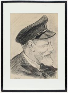 H.E. Foster - Early 20th Century Charcoal Drawing, Old Scott