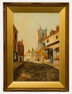 P. Wood - Early 20th Century Oil, Morning on the Cobbled Street