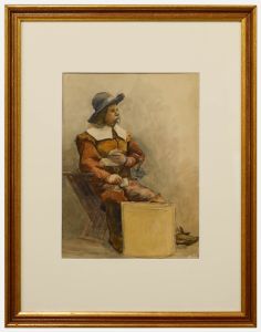 Framed Late 19th Century Watercolour - The Wounded Cavalier