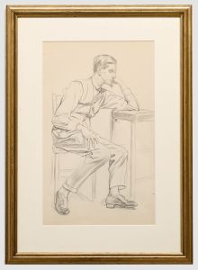 Early 20th Century Graphite Drawing - Deep in Thought