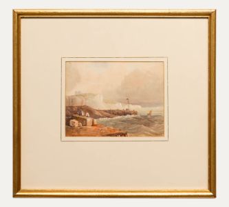 Attrib. Edward Webb (1805-1854)- Framed Watercolour, Dover Castle from the Jetty