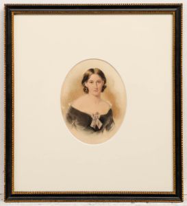 Mid 19th Century Watercolour - Portrait of a Young Woman with Hazel Eyes