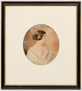 Fine Mid 19th Century Watercolour - Side Profile of a Young Woman