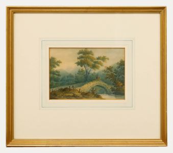 English School Early 19th Century Watercolour - Figures on a Stone Bridge