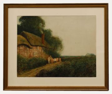Frederick Hines (fl.1875-1928) - Watercolour, Cattle by the Farmer's Cottage