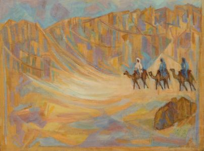 Eleonore Reinhold (1905-1984) - 20th Century Oil, Moroccan Landscape Camel Train