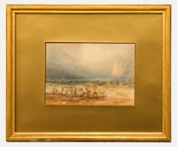 S. Corner - Late 19th Century Watercolour, Coastal Landscape with Nymphs Bathing