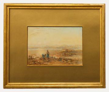 S. Corner - Framed Late 19th Century Watercolour, Figures Near a Causeway