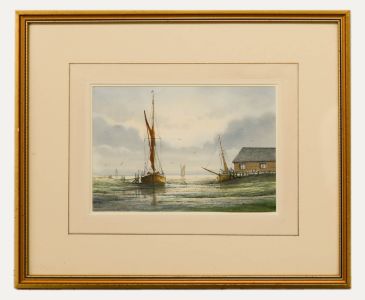 Alan Whitehead (b.1952) - Contemporary Watercolour, Fishing Boats at Low Tide
