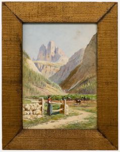 Framed Early 20th Century Watercolour - Mountain Goats Busy Grazing