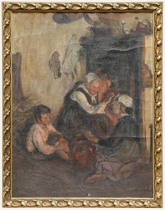 Late 19th Century Oil - Gathered Around the Fire