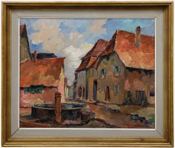 Irene Barstin (1917-2004) - Framed Oil, Vue depuis la fontaine d'eau 