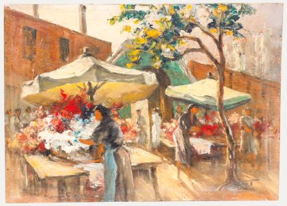 Continental School Early 20th Century Oil - Flower Market