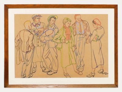 S.G.S - Framed 20th Century Pen and Ink Drawing, A Group Illustration