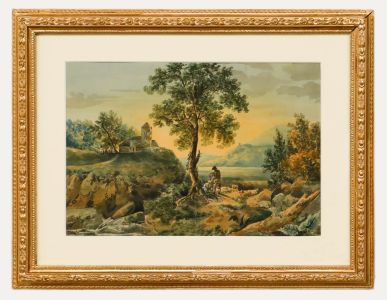 English School Early 20th Century Watercolour - Shepherd by the Lake