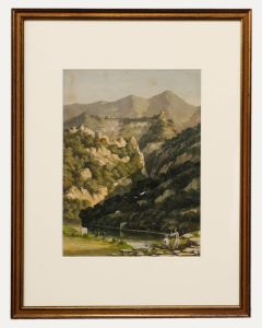 J. C. Drake - 1853 Watercolour, River at the Mountain Base