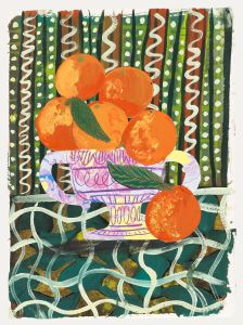 Jemma Jamie - Contemporary Gouache, Clementines in a Marble Greek Urn