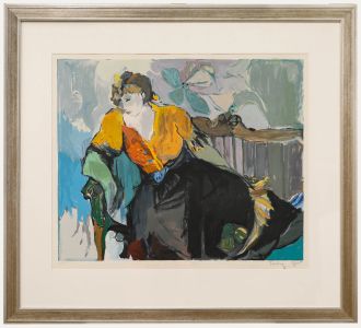 Itzchak Tarksay (1935-2012) - Framed Contemporary Serigraph, Lady on the Bench