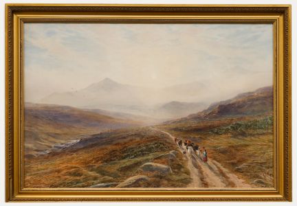 Arthur Henry Enock (1839-1917) - 1856 Watercolour, Herd on the Moorland Path