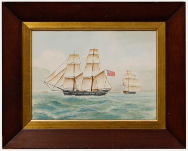 19th Century Watercolour - Ship with the Red Ensign