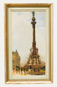 Josep Carretero Gomis (1905-1996) - Framed Oil, View of the Columbus Monument