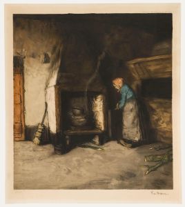 Emanuël Samson van Beever (1876-1912) - Etching, Tending the Fire