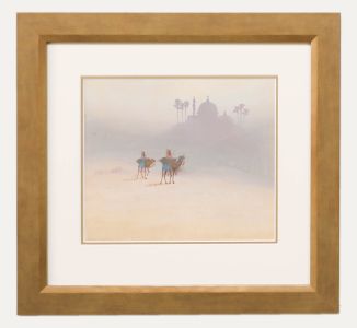 Wilson Furness - Framed 20th Century Gouache, Camel Riders Passing by a Mosque