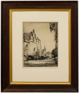 Malcolm Osborne (1880-1963) -  Etching, Work In The Church Yard 