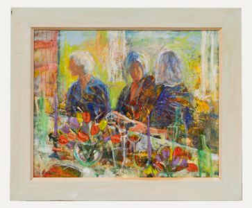 Mary Chugg (1935-2024) - Framed Contemporary Oil, Ladies' Luncheon with Tulips