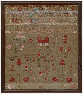 Framed Early 19th Century Needlework Sampler - The Red Dog