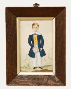 English Naive School 19th Century Watercolour - Boy with a Book