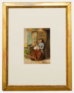 George Goodwin Kilburne (1839-1924) - 1867 Watercolour, Mother and Baby
