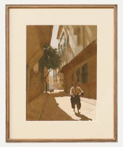 E. V. South - 1923 Watercolour, Street in the Morning Sun