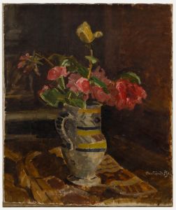 Bertrand Py (1895-1973) - Oil, Still Life of Flowers in a Slipware Jug