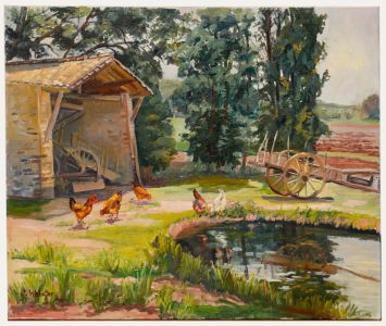 J. Webster - 20th Century Oil, Chickens by the Pond