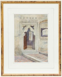 M. Ringer - 1901 Watercolour, Cambridge College Door