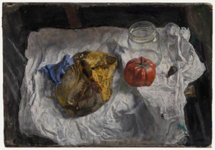 George Weissbort (1928-2013) - Contemporary Oil, Bread & Tomato on White Cloth