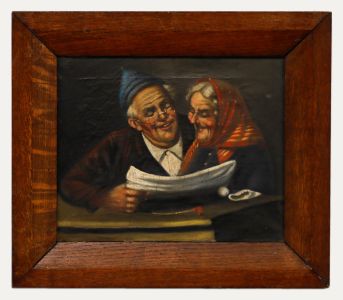 Italian School Early 20th Century Oil - Old Couple Reading