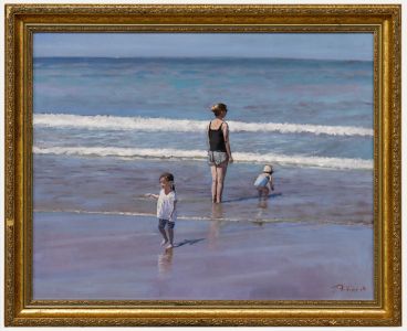 Peter Z. Phillips - Framed Contemporary Oil, Paddling in the Surf