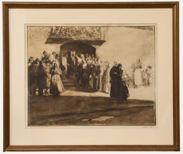 Ferdinand Schmutzer (1870-1928)- Etching, Beggers at the Monastery Soup Kitchen 
