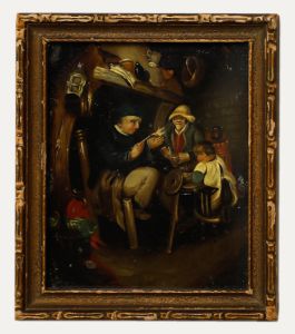 Miniature 19th Century Oil - By the Kitchen Fire