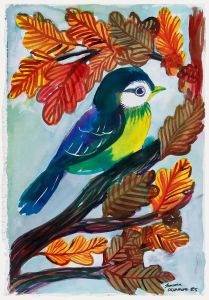 Jemma Jamie - 2025 Watercolour, Blue Tit in Autumn Leaves