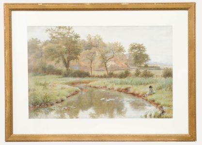 Wilmot Clifford Pilsbury (1840-1908) - Watercolour, Sitting on the Riverbank