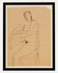 Anton Gold (1914-1970) - Mid 20th Century Charcoal Study, Nude on Whicker Chair