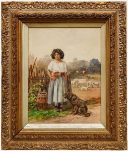 19th Century Watercolour - The Young Shepherdess