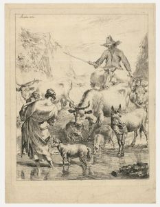 Nicolaes Berchem (1620-1683) - 19th Century Etching, The Herd Crossing the Brook