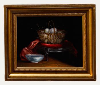 Herdin Radke (b.1943) - Framed 20th Century Oil, Still Life with Egg Basket