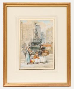 Walter Duncan ARWS (1848-1932)- Framed Watercolour, Flower Sellers at Piccadilly