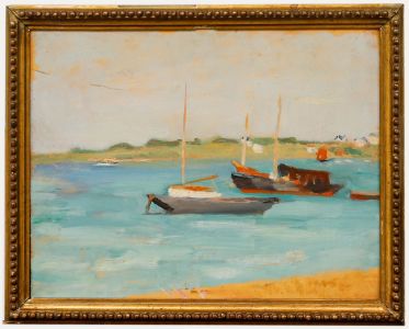 Cecile Hertz-Eyrolles (1875-1974) - Framed Mid 20th Century Oil, Estuary Mooring