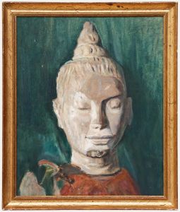 Cecile Hertz-Eyrolles (1875-1974) - Framed Oil, Stone Buddha